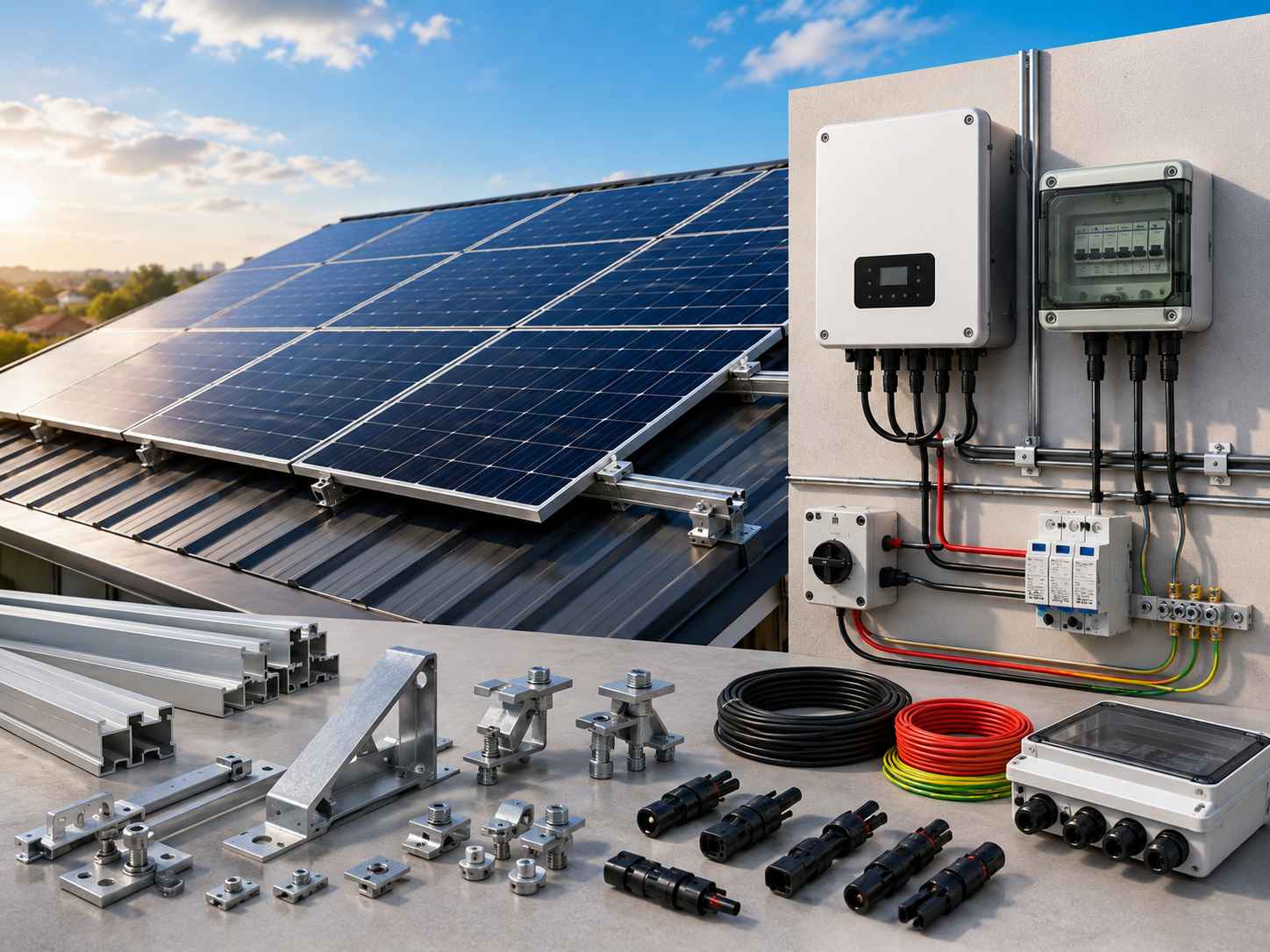 Solar mounting structure and electrical safety components used in an installation