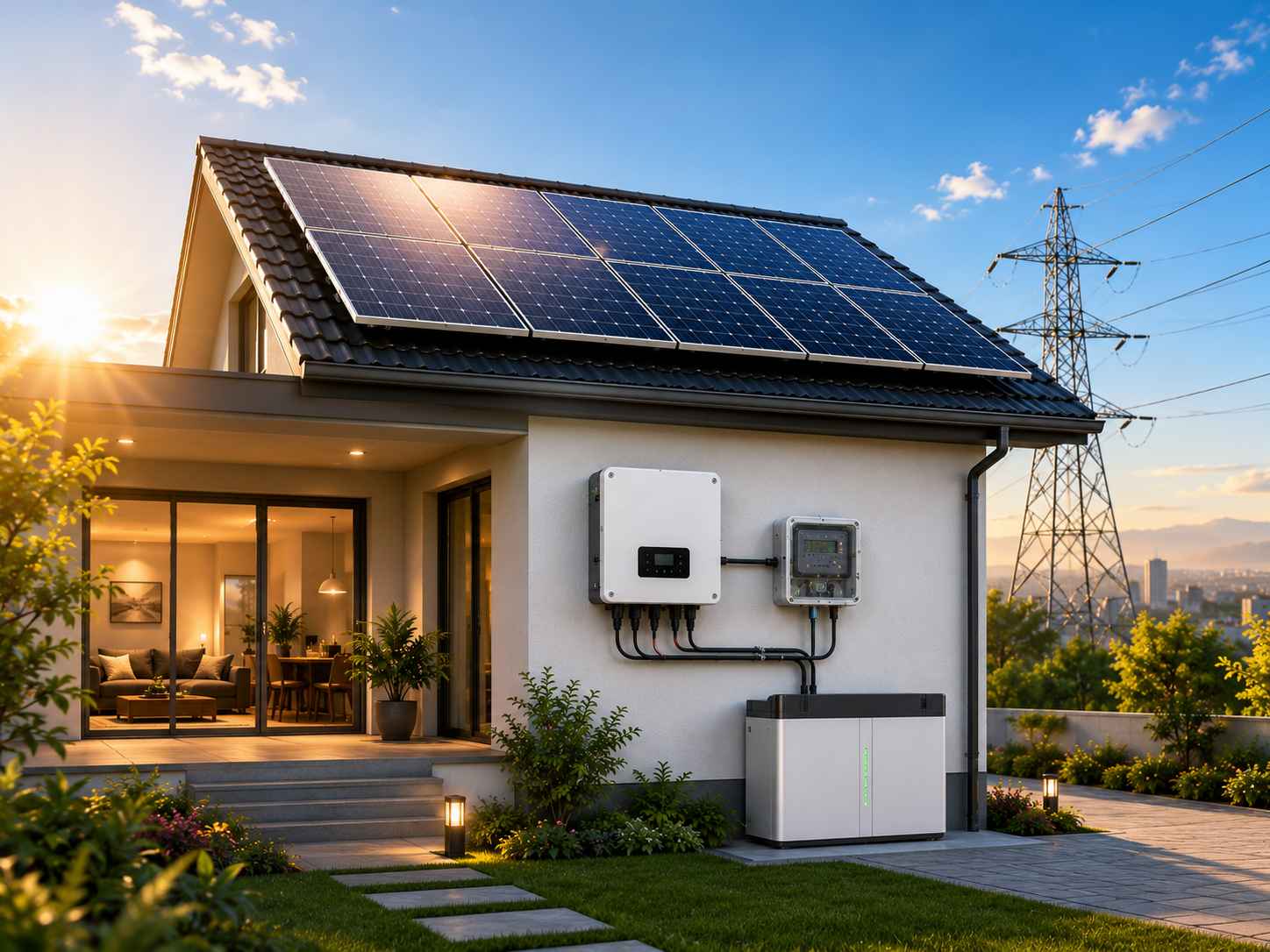 On-grid solar inverter connected to a rooftop solar installation in Kerala